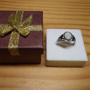 NEW Size 6.5 Sterling Silver and Oval Opal Ring with Gift Box